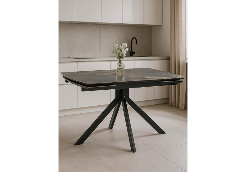 Керамический стол Катчел 120(180)x80 nebula gold / черный (80x77)